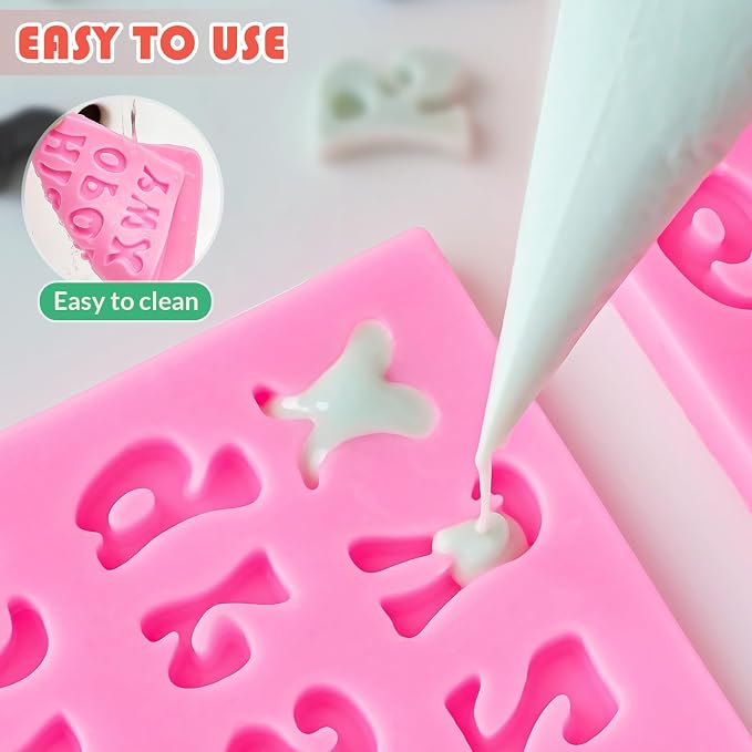 HKMTT Letter Molds Silicone for Chocolate Fondant Clay, Mini Size for Uppercase lowercase Alphabet Number Decorating Birthday Cake Strawberries Cake Pop Decorating Moulds BPA Free - Image 5