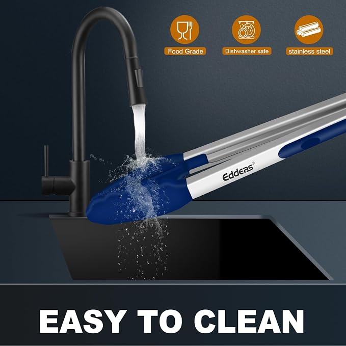 Tongs For Cooking - Kitchen Tong with Silicone Tip 7", 9", 12" Blue | 600°F Heat Resistant Silicone Tong, All Metal handle Locking Tongs with Silicone Tips, Heavy Duty Stainless steel - Image 7