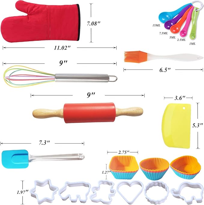 IELEK Real Baking Set Pastry Cooking Kit Supplies Includes Apron,Chef Hat,Oven Mitt,Rolling Pin,Real Baking Tools and Recipes Great Gift for Curious Beginners