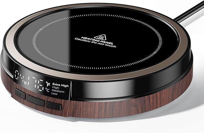 Coffee Mug Warmer for Desk, 50W, Cup Warmer 4 Temps & Timer - Wood | Smart Display; 12H Timer; Auto Shut Off; Fast Heating; Easy-Clean; Candle Warmer Plate; UL Certified Gift for Coffee Lovers by BEARWIND