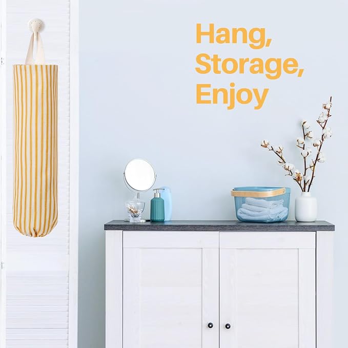 Plastic Bag Holder, Wall Mount Grocery Bag Holder, Reusable Trash Bags Organizer for Home Kitchen Pantry Decor (Yellow) - Image 8