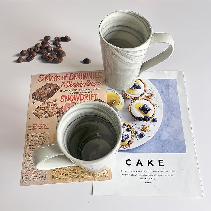20 OZ Large Coffee Mugs, Grey Marble Ceramic Tall Beer Cups with Handle Set of 2 600 ml Oversized Porcelain Bulk Big Tea Cup for Men Women Gifts Mom and Dad - Image 6