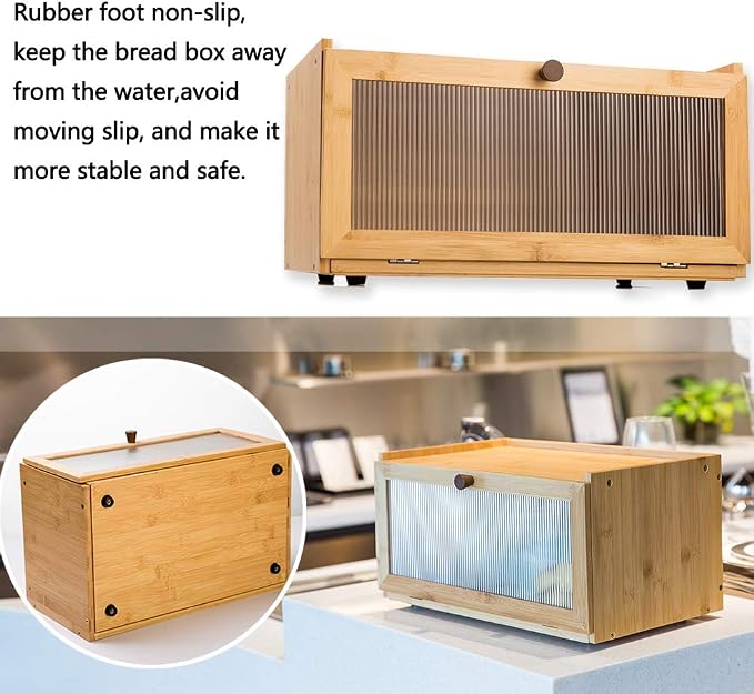ETMI Bamboo Bread Box for Kitchen Counter-Large Capacity Bread Storage Container Farmhouse Bread Box with Window Bread Holder - Image 4