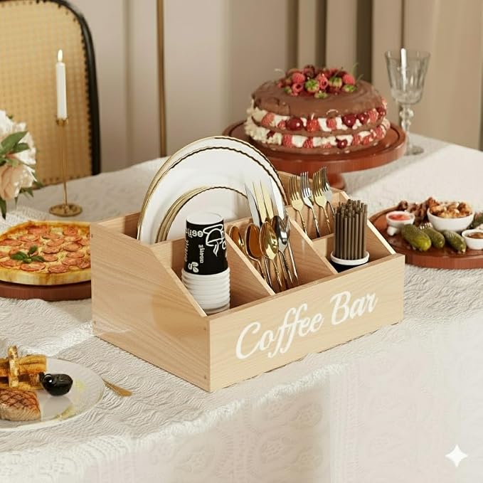 Coffee Station Organizer for Countertop – Wooden Coffee Bar Organizer with Adjustable Dividers,Holds K Cup Pod & syrup bottles, for Kitchen, Office, or Bar and Tea Station, Wood Color - Image 5