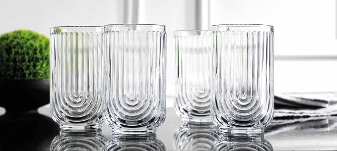 Glaver's Drinking Glasses Set of 8. 17oz Vintage Drinking Cups. Ripple Cocktail Glasses, Ribbed Drinking Highball Glass Cups. Arch Designed Art Deco Glassware for Water Juice Coffee. Package may Vary - Image 6