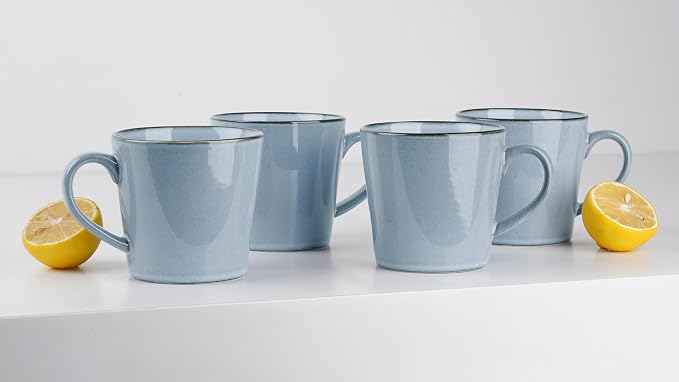 famiware Coffee Mug Set of 4, Annecy 14 oz Ceramic Reusable Cups Set with Handle, Microwavable and Dishwasherable Stoneware Drinkware Set for Tea, Milk, Water, Reactive Blue - Image 6