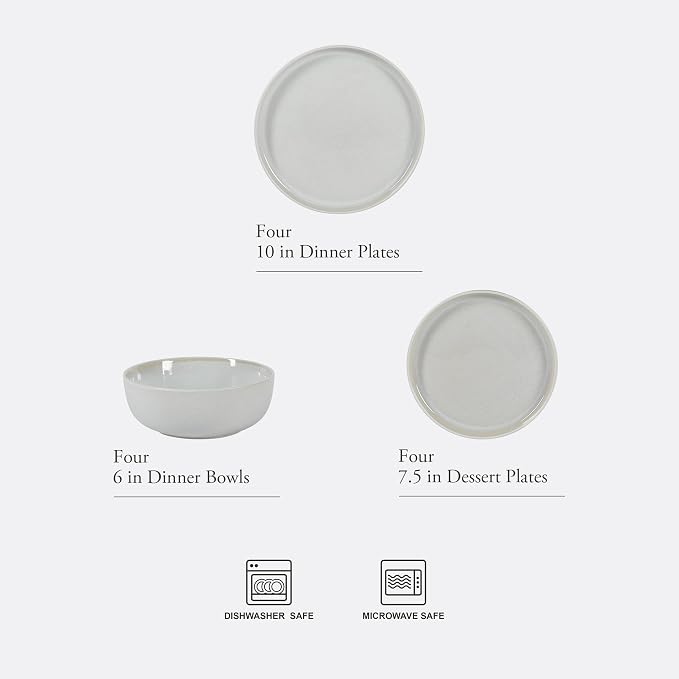 Gibson Elite Tahoe Sunset 12 Piece Stoneware Reactive Glaze (Service for 4) Ceramic Plates and Bowls Dinnerware Set - Cream White - Image 2