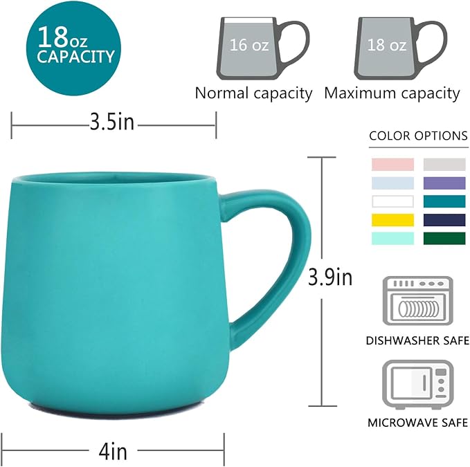 Bosmarlin Glossy Ceramic Coffee Mug Set of 2, Tea Cup for Office and Home, 18 oz, Suitable for Dishwasher and Microwave(Aquamarine, 2) - Image 3