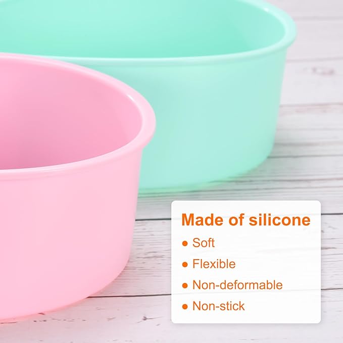 HARFINGTON 6 Pcs Round Cake Pans 4" Nonstick Quick Release Silicone Cake Mould Bakeware Tools for Baking Cupcakes Bread Pizza, Green