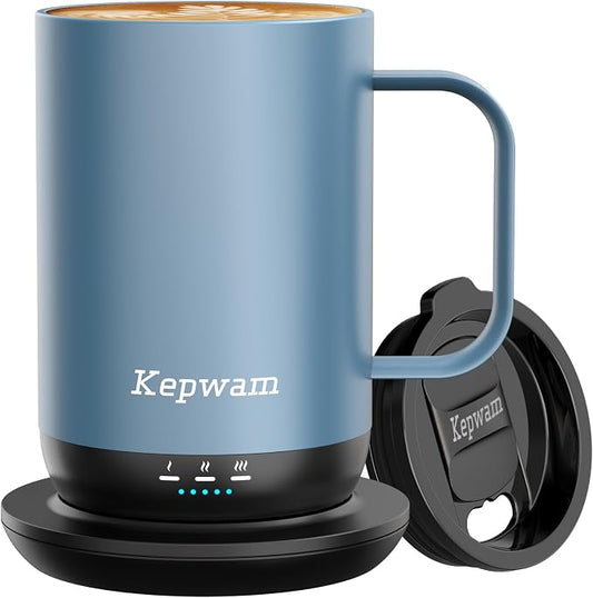 Kepwam Self-Heating Coffee Mug T1-16oz, Fast Heating Rechargeable Heated Coffee Mug, Smart Mug with App & Button Control, Ideal Gift for Coffee Lovers & Hot Drink Enthusiasts by Kepwam
