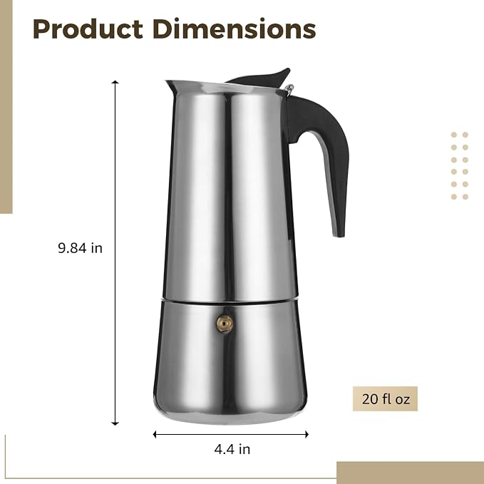 12 Cup 600 ml Moka Pot, Stainless Steel Stovetop Espresso Maker with Anti Scalding Handle, European Percolator Coffee Pot for Home Kitchen, Cafe, Restaurant, Induction, Gas, Electric Stoves - Image 2