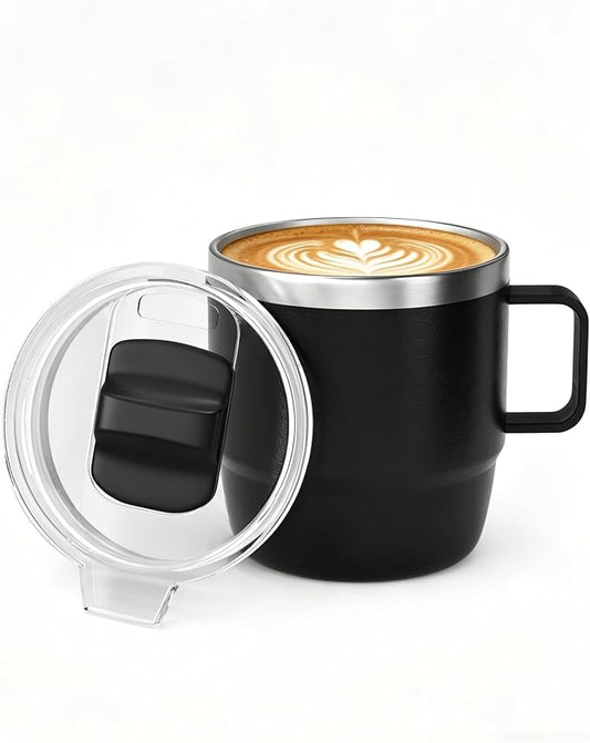10 oz Stackable Mug, Stainless Steel cup with handle, Vacuum Insulated Espresso/Coffee Mug, shot Glass Set for 1 Piece Set for Coffee, Spirits, Wine, Tea- black by ZREGGUR