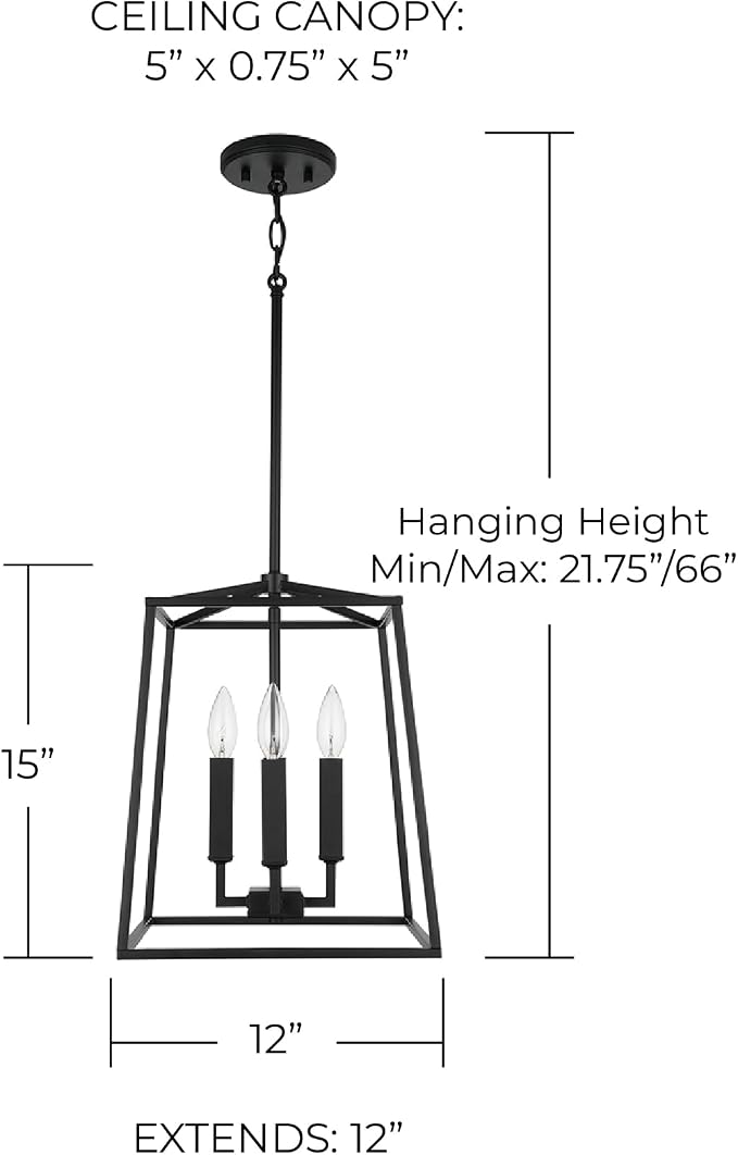 Capital Lighting 537641MB Thea Lantern Foyer Pendant, 4-Light 240 Total Watts, 15" H x 12" W, Matte Black - Image 3