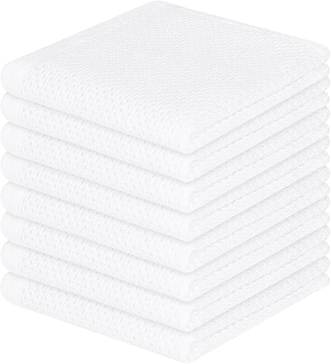 Homaxy 100% Cotton Waffle Weave Kitchen Dish Cloths 8-Pack, White | 12 x 12 Inches, Ultra Soft Absorbent Dish Towels, Quick Drying Dish Rags with Hanging Loop by Homaxy