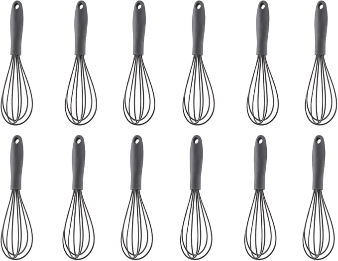 Mini Silicone Whisk, 12-Pack Portable Egg Whisk, Small Whisks For Cooking, Manual Handheld Milk Frothers, Household Egg Blender Silicone Whisks For Cooking (12PCS-Grey)