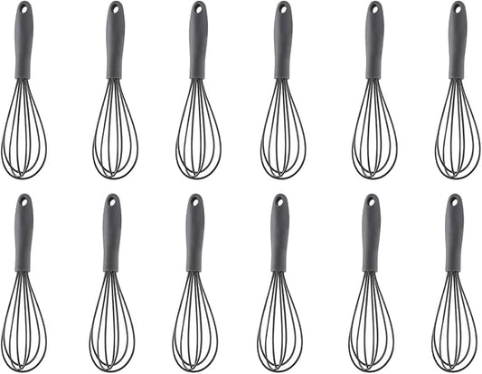 Mini Silicone Whisk, 12-Pack Portable Egg Whisk, Small Whisks For Cooking, Manual Handheld Milk Frothers, Household Egg Blender Silicone Whisks For Cooking (12PCS-Grey)