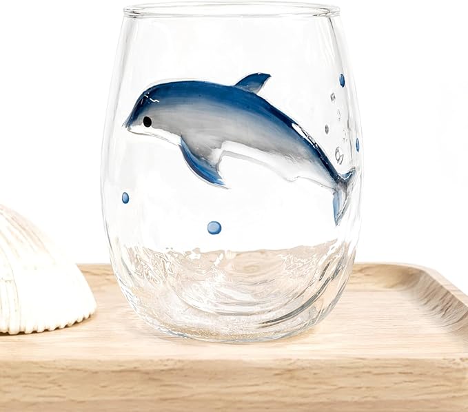 3D Sculpted Blue Ring Glass Stemless Wine Cup | Handmade 3D Blue Ring Stemless Glass Wine Cup Ocean Bar White Style 1 3D Sculpted Glassware Ocean Lover Gift Housewarming - Image 7
