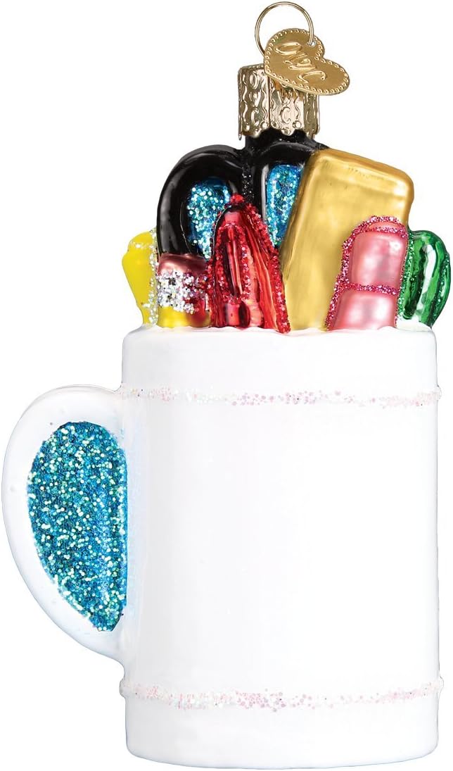 Old World Christmas 32318 Gifts Glass Blown Ornaments, Best Teacher Mug 3.75 X 2.25 X 1.75