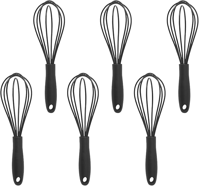 6Pcs Silicone Whisk, Mini Whisk Set, Small Whisks For Cooking, Hand Milk Frothers, For Non-Stick Cookware,Egg Beater Perfect For Blending,Whisking,Beating,Frothing & Stirring (Black)