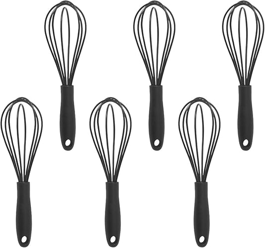 6Pcs Silicone Whisk, Mini Whisk Set, Small Whisks For Cooking, Hand Milk Frothers, For Non-Stick Cookware,Egg Beater Perfect For Blending,Whisking,Beating,Frothing & Stirring (Black)