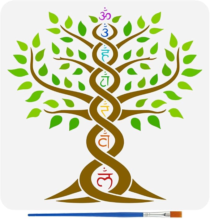 FINGERINSPIRE Tree of Life Stencil with a Paint Brush 11.8x11.8Inch Reusable Chakras Stencil PET Chakras Tree Decoration Template Plant Theme Template for Painting on Wood Wall Floor Furniture by FINGERINSPIRE