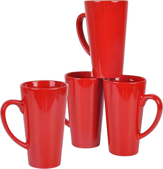 BYCNZB 16oz black Funnel Ceramic Tall Coffee Mugs for Coffee, Tea, Cocoa, Latte, Milk set of 4 (Red) by BYCNZB