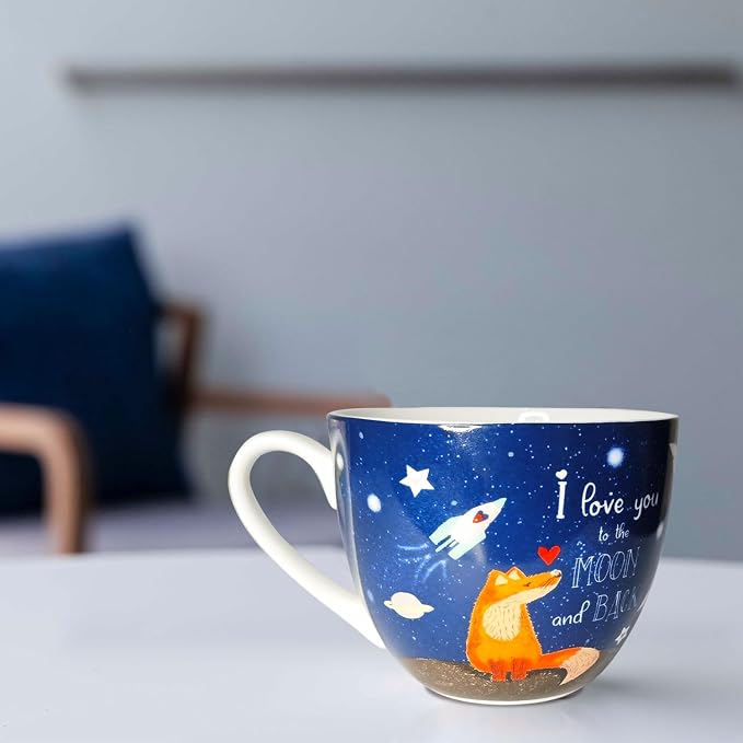 I Love You to the Moon and Back Mug, Premium 20 oz Bone China Coffee Mug, Romantic Gift for Her or Him, Valentine's Day, Anniversary, Birthday, Designed in England by Harvest Green Studio - Image 6