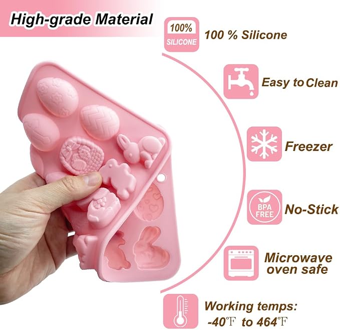 2 Pack Easter Gummy Chocolate Molds 18 Cavities Egg Rabbit Candy Mould Tray Baking Tools for Chocolate Cake Dessert Candy Mousse Pastry Handmade Soap Cupcake Topper Crayons - Image 3