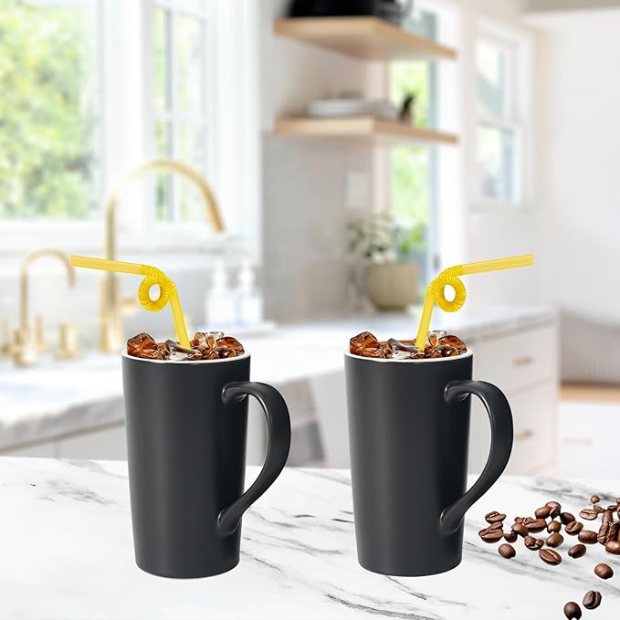 20 OZ Large Ceramic Coffee Mug Simple Pure Black Mug Set of 2 Plain Tall Milk Tea Coffee cups with Handle for Office Home as A Gift for Dad Mom Friends - Image 5