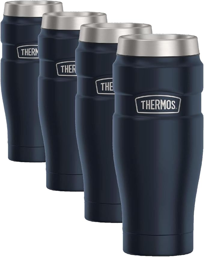 THERMOS Stainless King Travel Tumbler, 16 Ounce, Vacuum-Insulated | Midnight Blue | Pack of 4 by Thermos