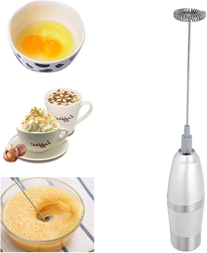 Stainless Steel Electric Milk Frother Egg Beater Automatic Mixer High Speed 19000RPM for Coffee Lattes Smoothies Kitchen Tool Battery Powered ABS Handle