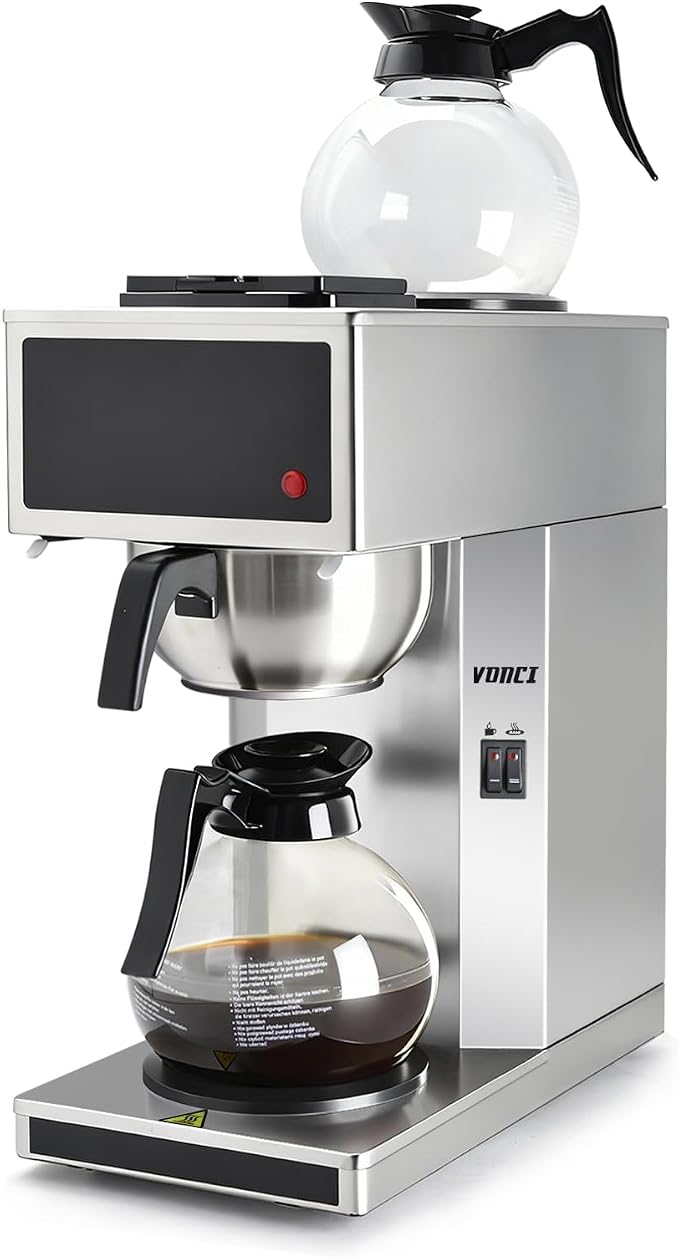 VONCI 1610W Commercial Coffee Maker, 12 Cup Drip Coffee Machine, 2 Glass Carafes and 2 Warmers, Stainless Steel Housing & Funnel, Industrial Coffee Maker for Offices, Hotels, Home by VONCI