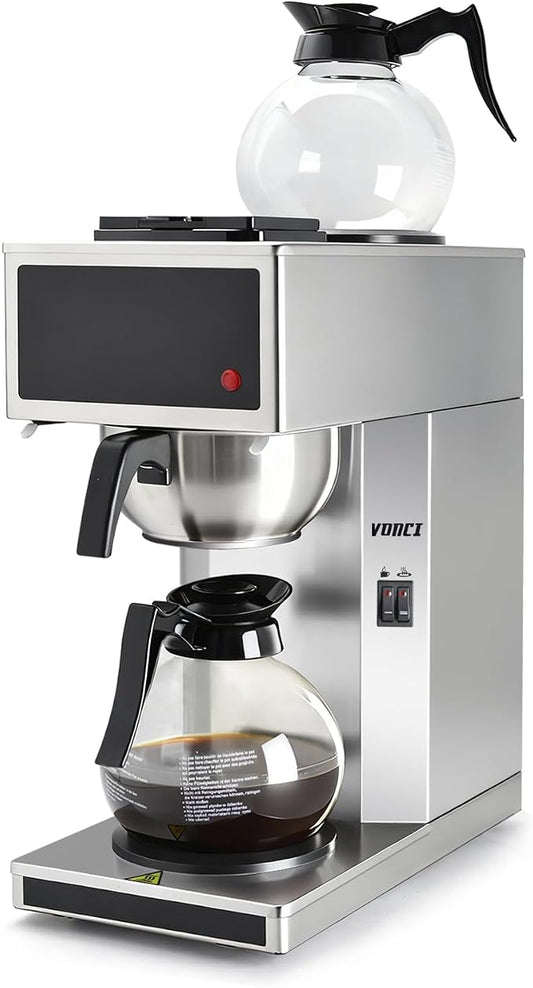 VONCI 1610W Commercial Coffee Maker, 12 Cup Drip Coffee Machine, 2 Glass Carafes and 2 Warmers, Stainless Steel Housing & Funnel, Industrial Coffee Maker for Offices, Hotels, Home by VONCI