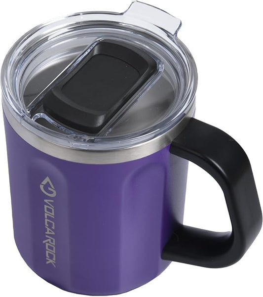 16oz Stainless Steel Togo Coffee Travel Mug, Spill Proof Tea Mug with Handle and Lid, Lightweight and Durable, Great for Office Home and Outdoor Use (Purple) by VOLCAROCK