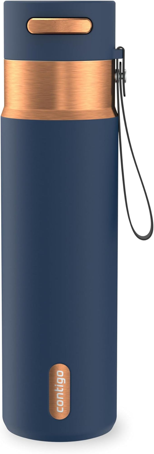 Contigo AutoSeal 24 oz Stainless Steel Vacuum-Insulated Water Bottle with Leakproof Push-Button Spout & Lock, Carry Strap, BPA-Free & Lead-Free, Dishwasher Safe by Unknown