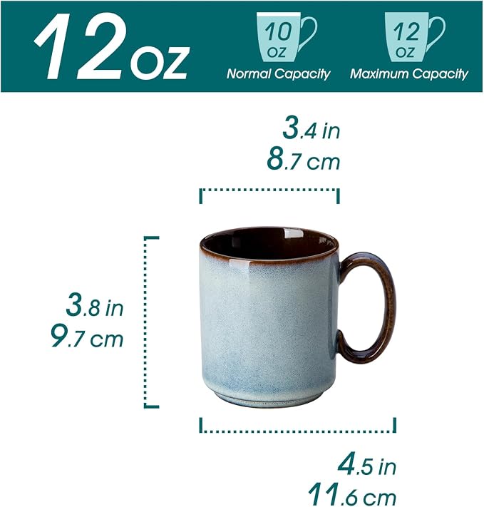 vancasso ONION Ceramic Coffee Mugs Set of 6, 12 Oz Coffee Cups for Latte, Cappuccino & Hot Cocoa, Artisan Modern Style for Coffee Bar, Home & Kitchen, Microwave & Dishwasher Safe, Light Blue Gray - Image 2