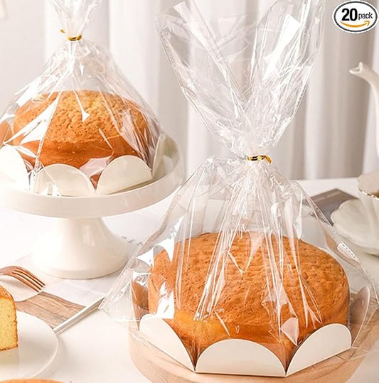 Clear Food Storage Bags for Toast Bread Cookies Candy Chocolate Cake Bakery Gift Packaging Cake Tray and Ribbon, 20 Pack by Unknown