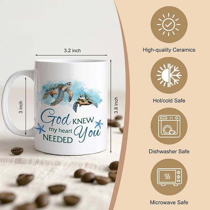 My Heart Needed You 11oz Double-Sided Ceramic Mug, Funny Christian Coffee Mug for Couple, Christmas Thanksgiving Sea Turtle Coffee Cup, Religion Christian Gifts for Husband Wife Soulmate - Image 2