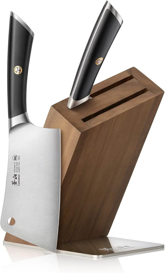 Cangshan ELBERT Series German Steel Forged Cleaver Knife Block Sets, Acacia (3-Piece, Black)