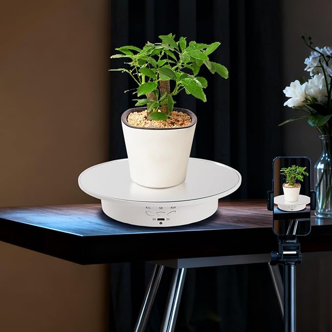 7.87'' Rotating Display Stand Motorized Rotating Display Stand, 22 lbs Load Electric Platform with Remote, Electronic Turntable with USB for Jewelry Photography 3D Model Cake, White