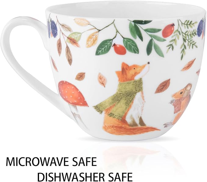 Autumn Forest Animal Mug - 20 oz Bone China Coffee Mug with Fox, Squirrel & Duck, Cozy Fall Gift for Nature Lovers and Friends, Designed in England by Harvest Green Studio - Image 4