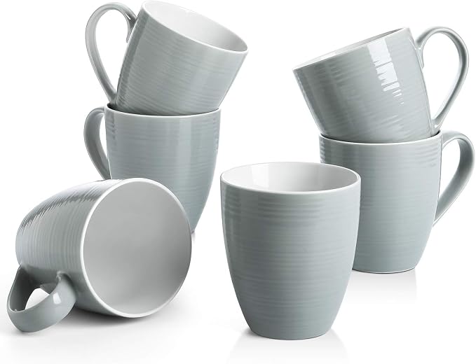 DOWAN Coffee Mugs, 17 Oz Coffee Mug Set of 6, Corrugated Tea Mugs (Grey) by DOWAN