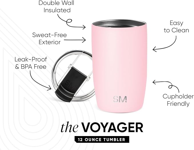 Simple Modern Travel Coffee Mug with Lid | 12oz | Pink | Voyager Coffee Cup, Coffee Tumbler for Hot & Iced Drinks | Insulated Stainless Steel Travel Mug | Blush - Image 2