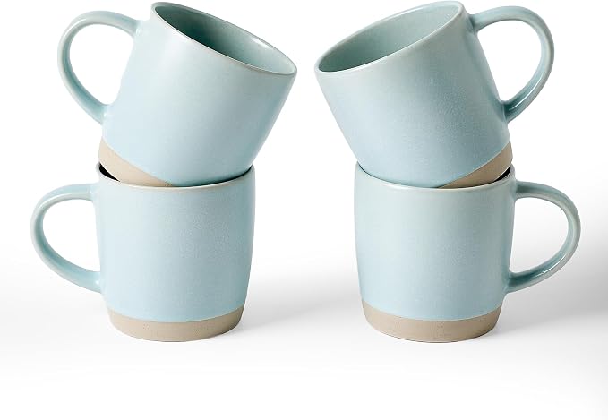 famiware Coffee Mugs Set of 4, Milkyway 13 oz Mug Set, Ceramic Cup Set with Handle for Coffee, Tea, Cocoa, Milk, Light Blue by Famiware
