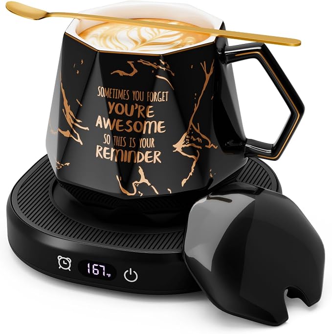 Coffee Mug Warmer Set Smart Heated Electric Tea Coffee Cup Warmer for Desk | Coffee Warmer with Mug Set, Beverage Candle Heater, 4 Temperature Control 8 Hours Auto Shut Off, Coffee Gifts for Men Office by SmartTool%E2%80%A2BetterLife