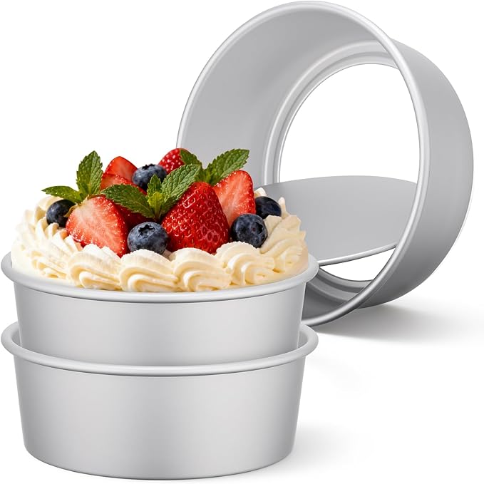 Beasea 8 Inch Cake Pans Set, 3 Pack Aluminum Alloy Round Layer Cake Pan with Removable Bottom for Cheesecake Mold Tin Oven Baking by Beasea