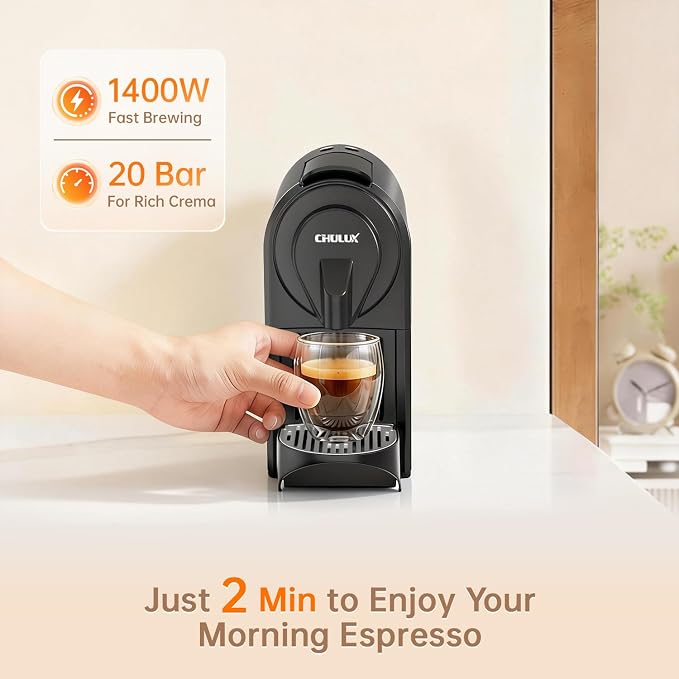 CHULUX Bafè-Pro Single Serve Espresso Machine for Nes Original Pods, Black | 1400W Rapid Heating, Espresso Lungo Buttons, Used Capsule Drawer, Auto-Eject System, 24oz Removable Reservoir, Mini Footprint - Image 2