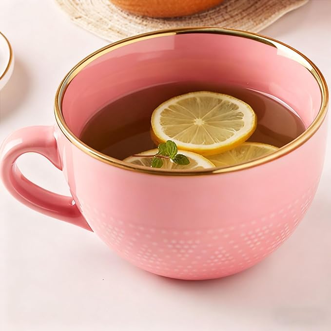 Disoza Large Ceramic Soup Mug with Handles 24 Ounce Jumbo Mugs Bowl Porcelain Pink Coffee Tea Cup XXL Cereal Soups Ramen Salad Bowl Coffee Cappuccino Cups Large Soup Bowl by DISOZA