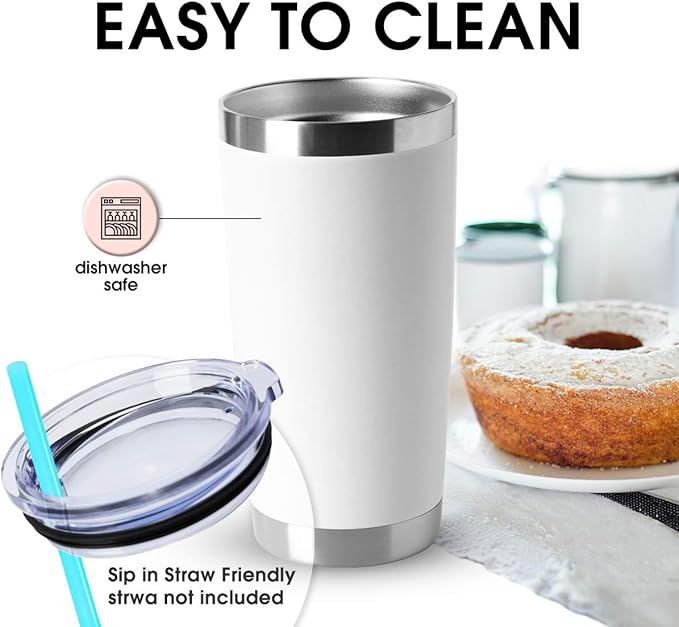 HASLE OUTFITTERS 20oz Tumblers Bulk Stainless Steel Cup with Lid Double Wall Vacuum Insulated Coffee Mug for Cold & Hot Drinks 8 Pack, White - Image 3