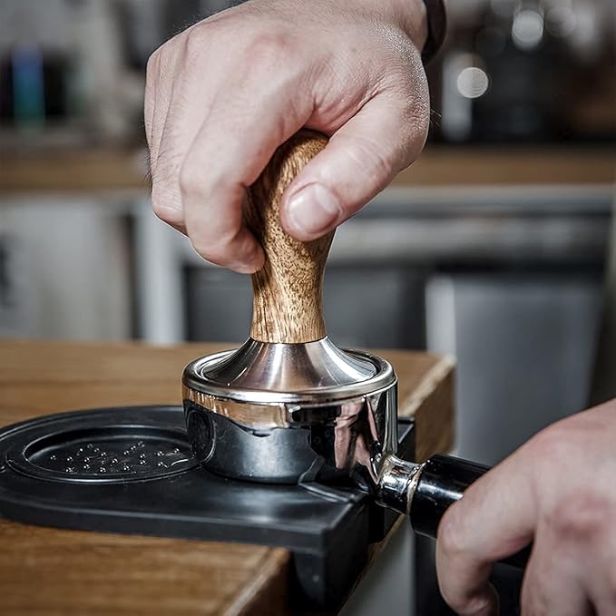58mm Coffee Tamper Espresso Press with Tamper Mat Tamper with 304 Stainless Steel Base Wooden Handle Barista Espresso Machines Accessory (58mm)